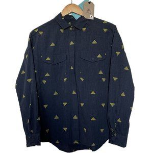 Prana Shirt Womens Size Small + Navy Nautical Lens Flair Button Up‎ Top Outdoor